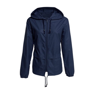 Women Lightweight Hooded Raincoat Waterproof Active Outdoor Rain Jacket With Hoodies Ladies Long Sleeve Casual Slim Fit Zipper Outwear Jacket Coat