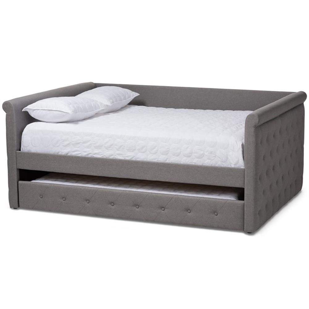 Baxton Studio Alena Lit de Jour Complet Capitonné avec Tiroir-Lit, Enfants, Gris
