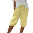 thumbnail image 1 of AherBiu Summer Shorts for Women Cotton Linen High Waisted Drawstring Lightweight Knee Length Shorts, 1 of 7