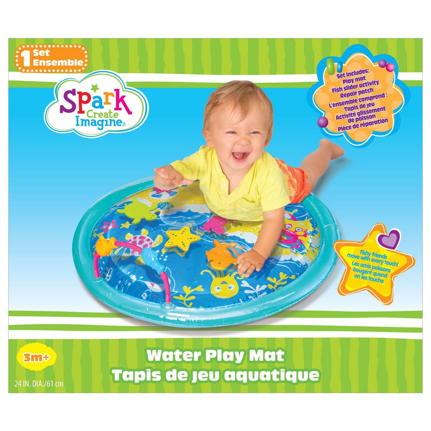 Spark Create Imagine – Centre d'activités à bulles d'eau – Tapis de jeu « Vagues de l'océan » – Pour nourrissons – 24 po