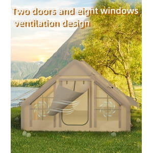 Inflatable 4-Season Camping Tent with Air Pump – Luxury Waterproof & Windproof Outdoor Cabin Shelter – Easy Setup, Two Doors & Six Windows – Spacious Family Tent