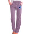 thumbnail image 1 of Yuyuzo Womens Cotton Linen Pants Straight Leg Flower Graphic Drawstring High Waisted Lounge Pants Slacks, 1 of 6