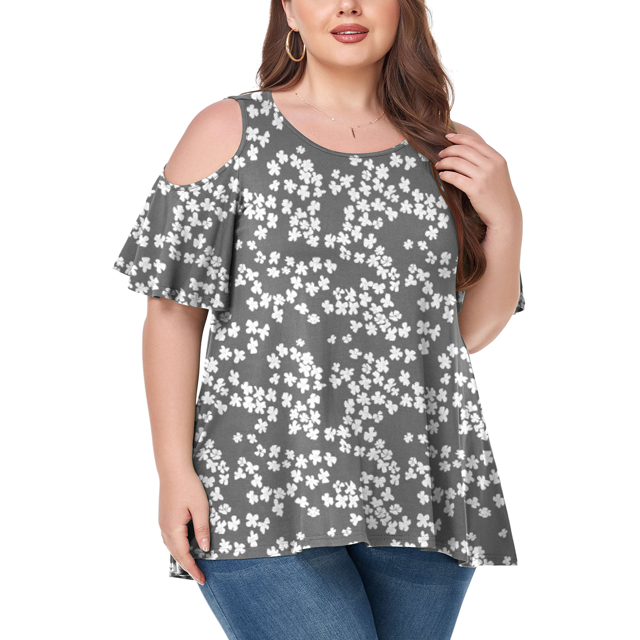 CHUANK Women‘s Plus Size Cold Shoulder Tunic Top Summer Short Sleeve Blouse