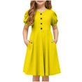 thumbnail image 3 of RXIRUCGD 2025 Vêtements d'Été pour Enfants Filles Robe d'Été Couleur Unie Col Rond Manches Courtes Robe Décontractée et Confortable pour Adultes, 3 of 6