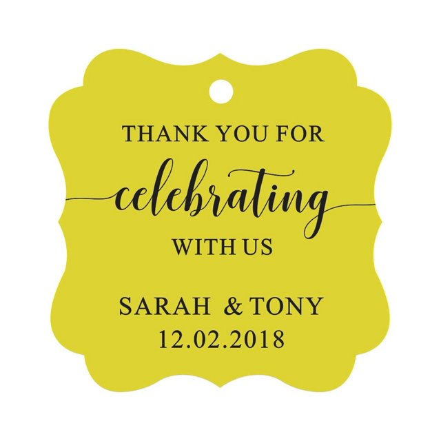 Darling Souvenir Fancy Frame Custom Paper Tags Thank You For Celebrating With Us Wedding Favor Gift Hang Tags-Yellow-100 Tags