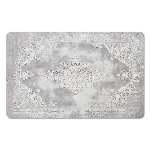 Ensemble de Tapis de Salle de Bain Vintage Enchanteur Gris, Antidérapant, Doux, Comprend de Longs Tapis de Salle de Bain et un Tapis Contour pour Toilette, Lavable à la Machine, Motif Floral Oriental, Idéal pour Baignoire, Douche, 20x32 Pouces