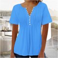thumbnail image 2 of AherBiu Hauts pour Femmes Été à Boutons Col Rond Couleur Unie Froncé Chic Décontracté Tuniques Amples T-Shirts, 2 of 4
