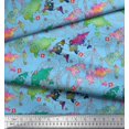 thumbnail image 2 of Soimoi Blue Moss Georgette Fabric Stamp & World Map Print Fabric by the Yard 42 Inch Wide, 2 of 5