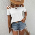 thumbnail image 2 of T-shirts pour Femmes Mode Mode pour Femmes Décontracté Couleur Unie T-Shirt à Col à Bretelles Haut Manches 1/2 Hauts pour Femmes, 2 of 10