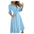 thumbnail image 1 of Women Fashion Pure Color V-Neck Lacing Slim Body Wrap Hips Long Dress, 1 of 6