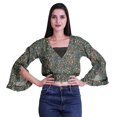 thumbnail image 4 of Moomaya Haut Court Imprimé pour Femmes Style Enveloppant Manches Longues à Volants Blouse d'Été Décontractée, 4 of 5