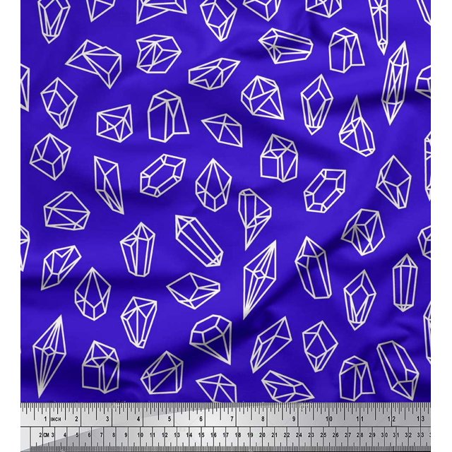 Soimoi Blue Cotton Duck Fabric Crystal Stone Geometric Print Fabric by the Yard 42 Inch Wide