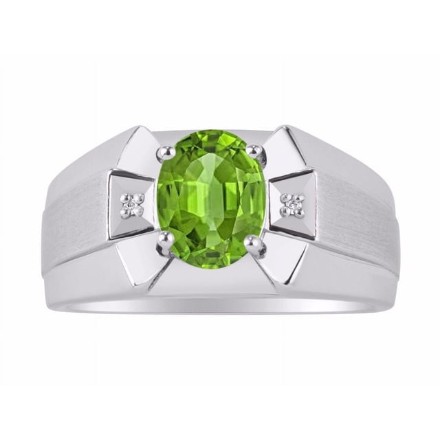 RYLOS Men's Rings Sterling Silver Rings Classic Designer 9X7MM Oval Gemstone & Diamond Ring Peridot August Birthstone Ring Size 13