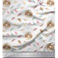 thumbnail image 1 of Soimoi White Silk Fabric Nest & Feather Print Fabric by the Yard 42 Inch Wide, 1 of 5