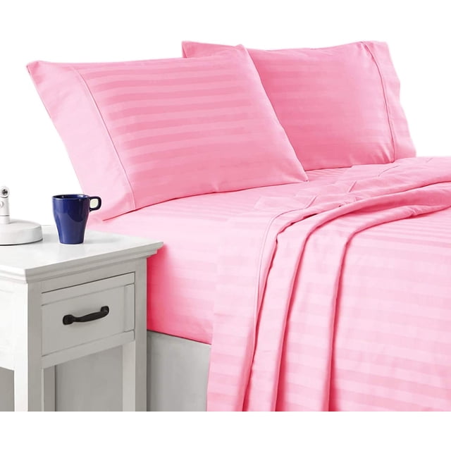 700 Thread Count 100% Egyptian Cotton 4-Piece Bed Sheet Set (1 Flat, 1 Fitted Sheet, 2 Pillow Covers) 15 Inches Deep Pocket Size Stripe Pattern