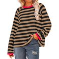 thumbnail image 4 of Womens Tops Striped Crewneck Long Sleeve Color Block Tshirts Fall Casual Loose Comfy Blouse, 4 of 5