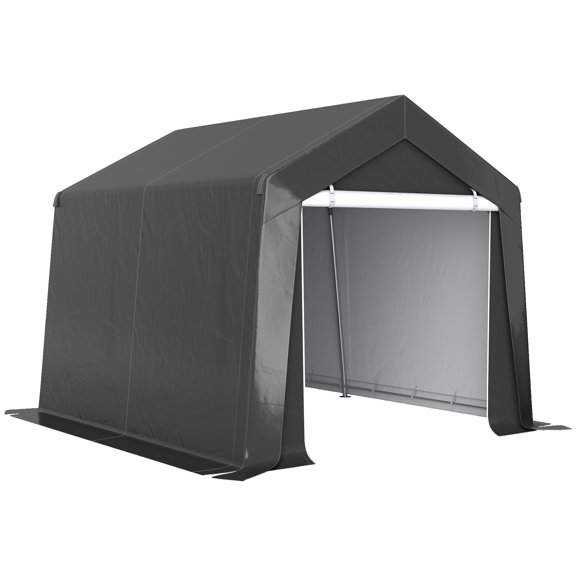Outsunny Abri Portatif 10 Pieds x 10 Pieds, Remise Extérieure avec Porte Enroulable Gris Foncé