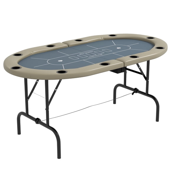 Soozier 70" Foldable Poker Table, 8 Player Blackjack Game Table, Blue