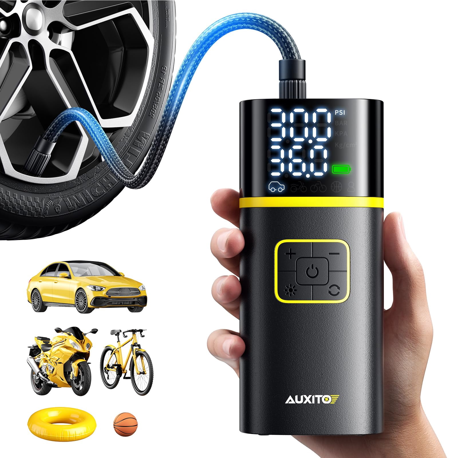 AUXITO Tire Inflator Portable Air Compressor - 150PSI 1Min Fast Inflate Air Pump for Car Tires with Tire Pressure Gauge LED Flashlight Portable Tire Inflatores for Car Sedan Motorcycle Bike Ball