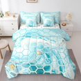 thumbnail image 1 of Erosebridal Literie Marbre Bleu Aqua Format Double, Nid d'Abeille Abstrait Ensemble de Lit Format Double, Réversible 7 Pcs, 1 of 5