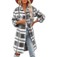 thumbnail image 2 of IROINID Surchemise Mi-Longue pour Femmes, Veste à Carreaux à Col Rabattu, Manches Longues, Décontractée avec Boutons, Gris, 2 of 8