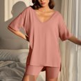 thumbnail image 2 of UPPADA Ensembles 2 Pcs pour Femmes Grande Taille Été Tuniques à Manches Courtes et Ensembles de Shorts Amples Ensembles de Pyjamas Ajustés Rouge Melon D\'eau,m, 2 of 6