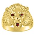 thumbnail image 1 of RYLOS Gold Plated Silver Lion Head Ring Color Stone Birthstones Eyes and Mouth Fun Designer Rings Garnet Jewelry Size 13, 1 of 8