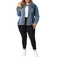thumbnail image 2 of Agnes Orinda Plus Size Denim Jacket for Women Long Sleeve Button Down Washed Front Trucker Jean Jacket L Blue, 2 of 8