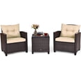 thumbnail image 1 of Giantex 3 Pieces Patio Furniture Set, PE Rattan Wicker 3 Pcs Outdoor Sofa Set w/Washable Cushion and Tempered Glass Tabletop, Conversation Furniture for Garden Poolside Balcony (Brown), 1 of 10