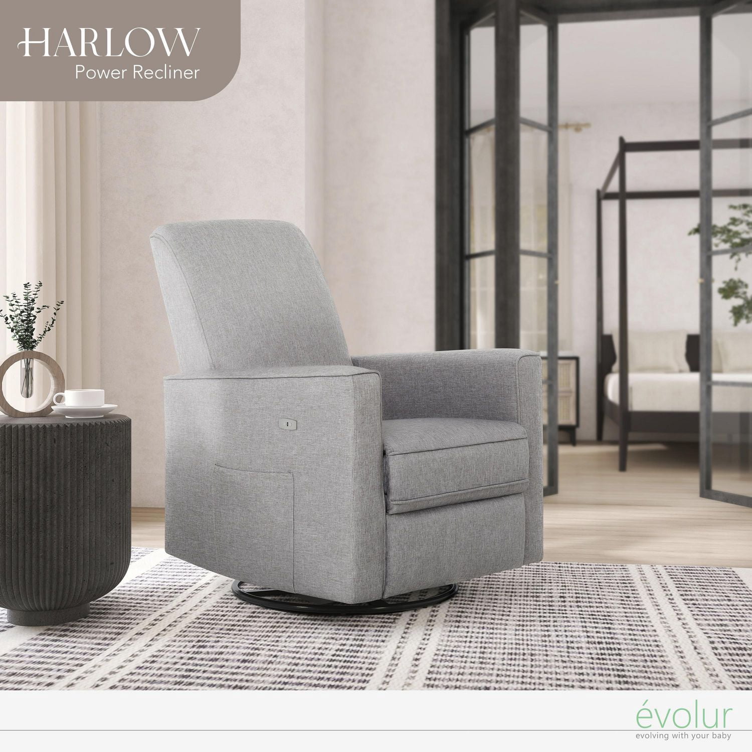 Evolur Harlow Deluxe Glider, Power Recliner, and Rocker With USB Charging Port