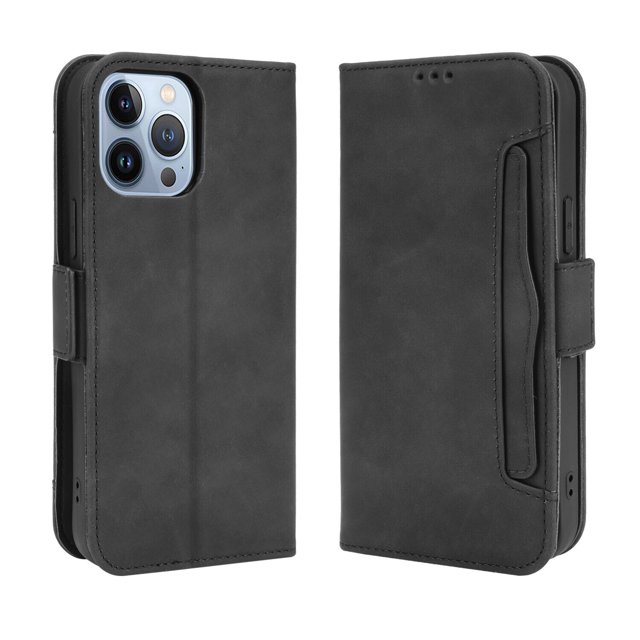 Case for iPhone 13 Pro Max Cover Adjustable Detachable Card Holder Magnetic closure Leather Wallet Case - Black