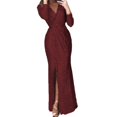 thumbnail image 2 of MesaSe Robe à Paillettes pour Femme à Col en V Profond avec Fente, Manches Longues, Robe de Boîte de Nuit, de Fête et de Soirée pour Femme, Dame, Nouveau, 2 of 2