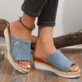 thumbnail image 2 of Wedge Sandals for Women Platform Slipper High Heel Peep Toe Canvas Summer Slide Sandals Light Blue, 2 of 6