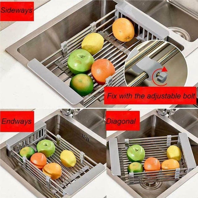 relayinert Égouttoir à Vaisselle Extensible au-Dessus de l'Évier Panier en Acier Inoxydable avec Bras Réglables