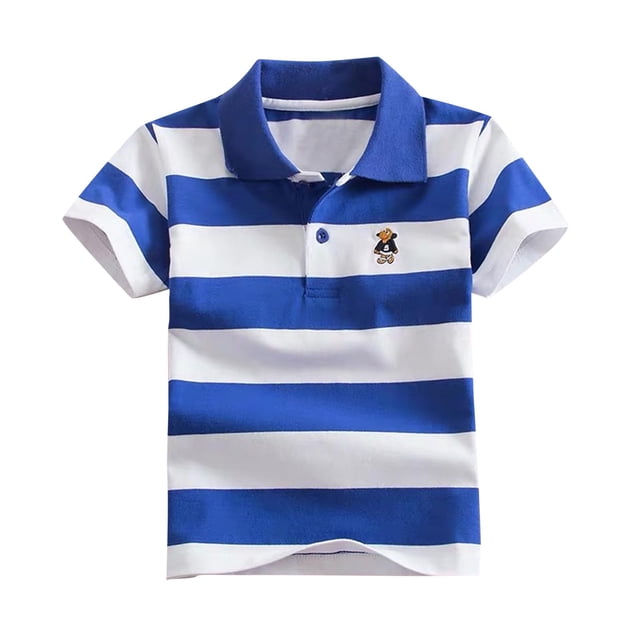 RXIRUCGD 2025 Vêtements d'Été pour Enfants Été Nouveau T-shirt à Manches Courtes pour Enfants à Col à Revers Rayé à Blocs de Couleur Haut Décontracté Haut/chemise à Manches Courtes à Col à Revers