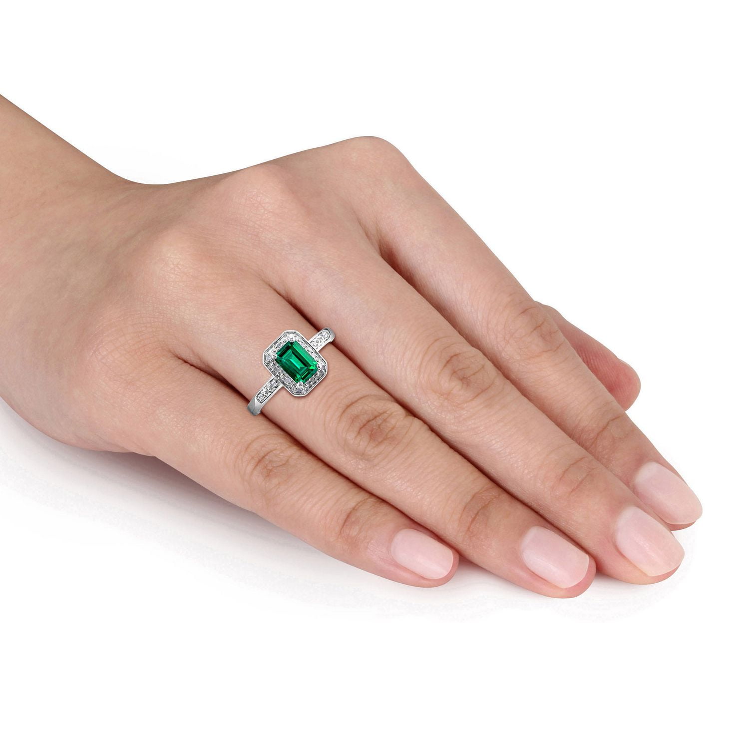 Bague auréole Tangelo avec émeraude synthétique 7/8 CT PBT et accents de diamants en argent sterling