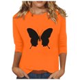 thumbnail image 1 of Dadaria Chemise Orange pour Femmes Hauts T-Shirt à Manches 3/4 Col Ras du Cou Tee Grande Taille Chandail d'Été Blouses 2TG, 1 of 5