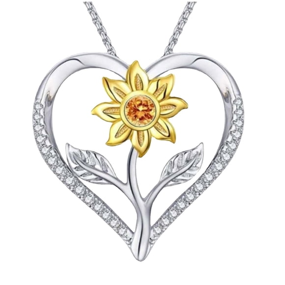 Riforla Sunflower Necklace for Women Girlfriend Sunflower Heart Pendant Necklace Jewelry Gifts for Christmas Birthday Mother's Day Gift Womens Jewelry Silver