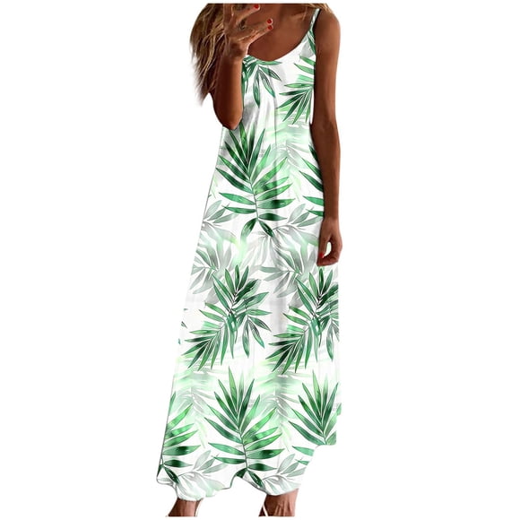 yoeyez Spring Wedding Guest Dresses for Women Floral Printed Spaghetti Straps Long Dresses Sleeveless V Neck Plus Size Sundress Casual Loose Flowy Dress Multicolor,XL