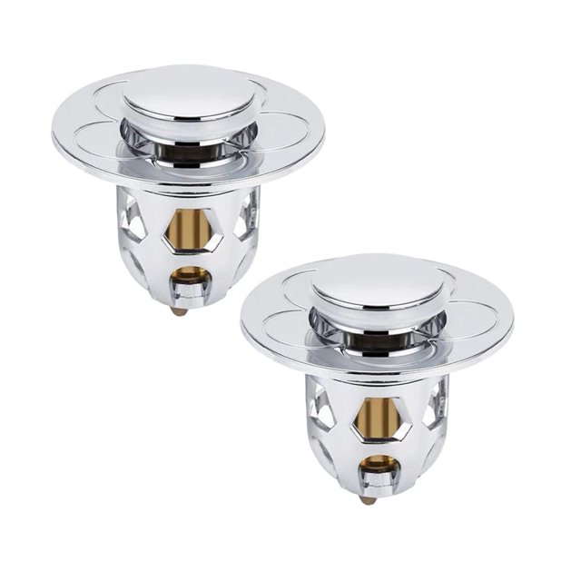 Oleegame 2PC Trashcans For Bedroom Washbasin Electroplating Drainer Bouncing Core Washbasin Pool Basin Copper Core Push Type Bouncing Core Leaking Plug Silver