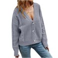 thumbnail image 2 of Ruimatai Women's V-Neck Solid Color Button Long Sleeve Knitted Sweater Cardigan, 2 of 8