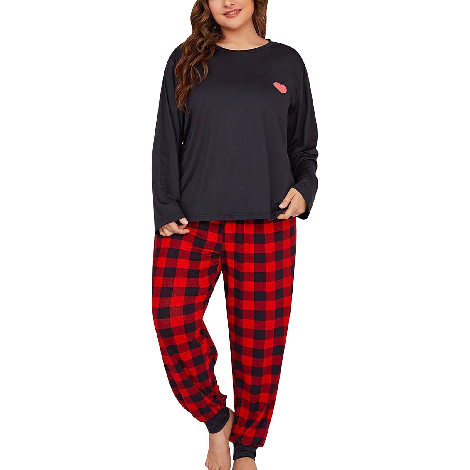Kcodviy Ensemble de Pyjama en Dentelle à Carreaux pour Femmes Grande Taille pour Femmes Imprimé Tenue d'Intérieur Pantalon Long Robe de Nuit pour Femmes Ensemble de Pyjama Ensemble Deux Pièces