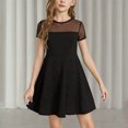 thumbnail image 2 of Girls Dress Solid Color Mesh Stitching Cute Summer Short Everyday Dress, 2 of 4