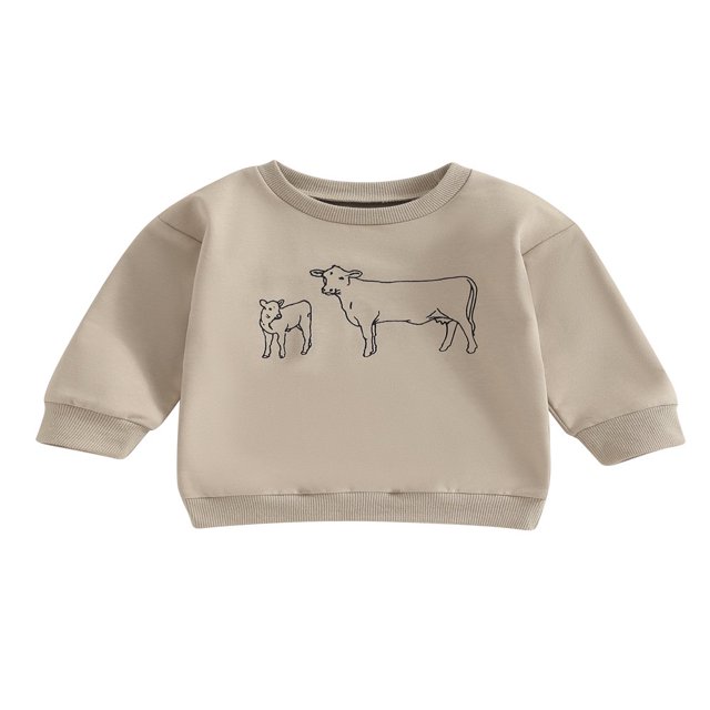 POINTERTECK Toddler Boy‘s Long Sleeve Western Sweatshirt with Cattle Print for Fall