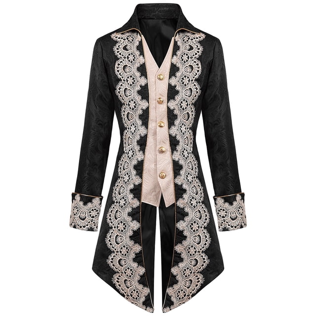 Penkiiy Manteau Queue-de-Pie pour Hommes Liquidation Hommes Patchwork Col Rabattu Manches Longues Cosplay Manteau Queue-de-Pie Noir Manteau Queue-de-Pie