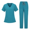 thumbnail image 2 of Nfurl Ensemble d'Uniforme d'Infirmière pour Femmes 2 Pcs, Hauts à Manches Courtes à Col en V avec Cordon de Serrage, Pantalon à Taille Élastique, Uniforme d'Infirmière, Ensemble Assorti Bleu Ciel TTG, 2 of 4