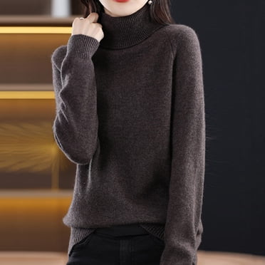 DondPO Chandails pour Femmes Chandail à Col Roulé Femmes Automne Nouveau Chandail à Col Roulé Dames Ample Grande Taille Épais Chandail Tricoté Chemise du Bas Chemises à Manches Longues Hauts pour Femmes Brun m