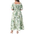 thumbnail image 3 of GRACE & GRANDEUR Robe Maxi Bohème à Fleurs pour Femme Grande Taille à Manches Courtes, Encolure Carrée, Smockée 3X Vert, 3 of 5