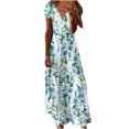thumbnail image 2 of Jusqu'à 65 % de Rabais! Robes d'Été Mode pour Femmes 2024 Grande Taille Décontractées Amples Imprimées Robe de Plage Robe d'Été Col en V Manches Courtes Robes, 2 of 6