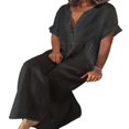thumbnail image 1 of CHUANK Robe Maxi Ample à Manches Longues en Coton et Lin pour Femmes, Grande Taille, Unie, Boutonnée, 1 of 8
